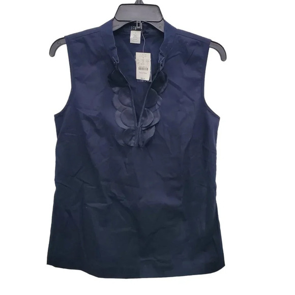 J. Crew Factory Women's Navy Scalloped Ruffle V-neck Sleeveless Top NWT Size S - Picture 1 of 6